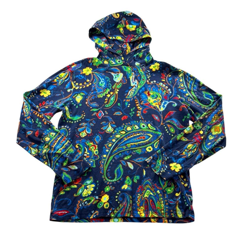 Polo Ralph Lauren Mens S Paisley Cotton Hooded T-Shirt Long Sleeve AOP Hoodie